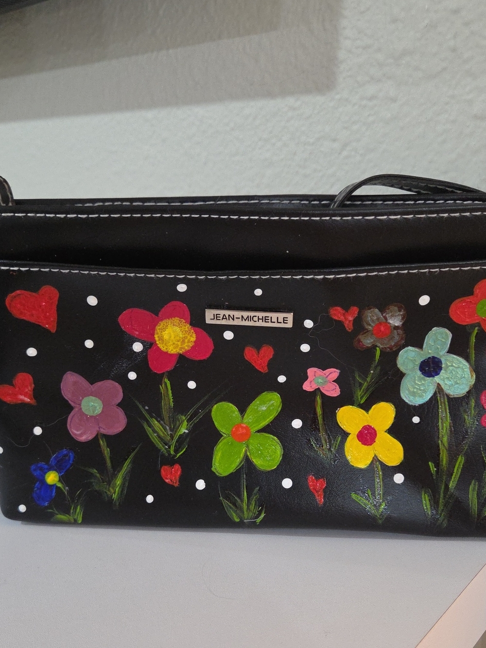 Black Floral Painted Wristlet Clutch
